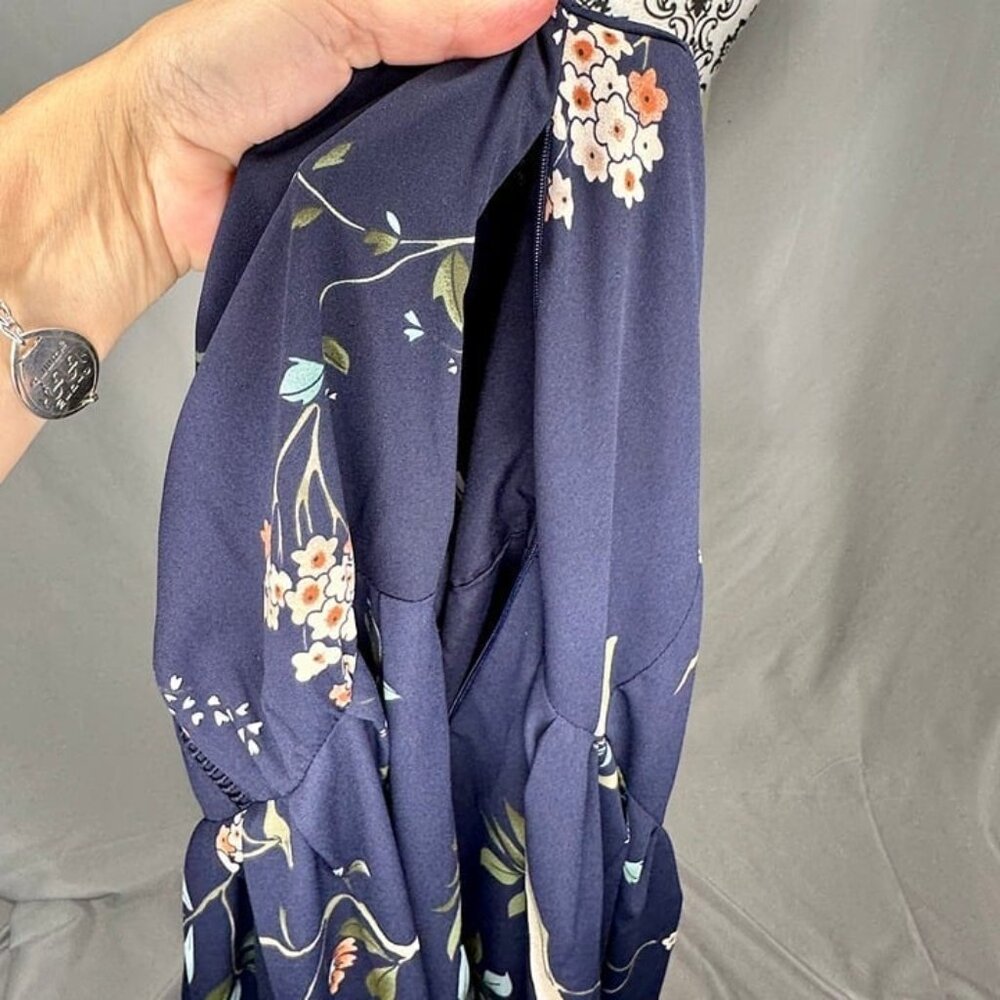 Nanette Lepore Navy Floral-Print Ruffled-Skirt Dress Size 10 - Picture 6 of 12